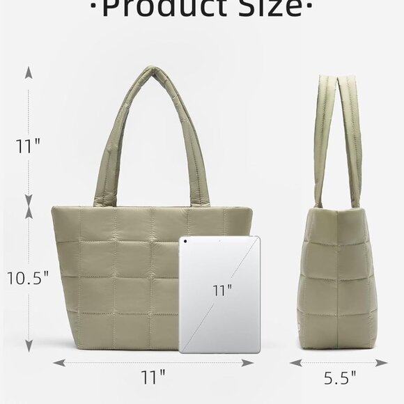 Luxurious Quilted Tote: Soft, Spacious & Stylish Khaki Bag with Laptop Pocket - Picture 2 of 6